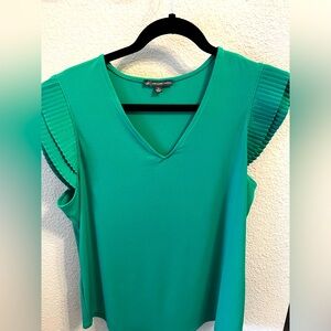 ADRIANNA PAPELL Blouse Shirt Womens Short Ruffle Sleeve X-Large Green